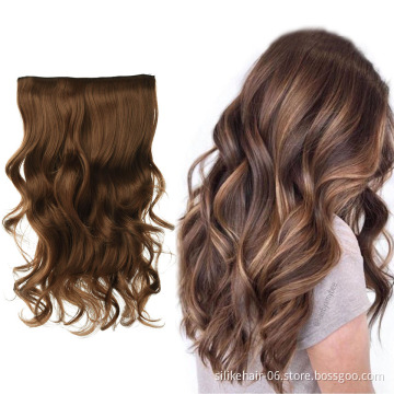 Top Quality 24 inche Brown Long Wavy One Piece Clip in Hair Extensions for Black Russian White Women Synthetic Hair Extensions
